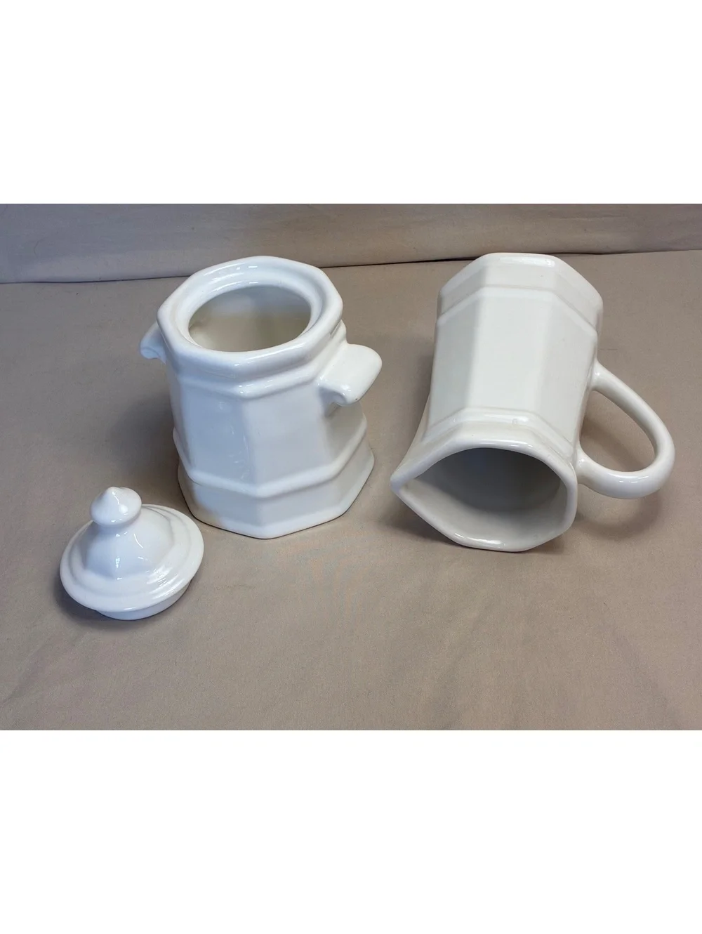 White Ceramic Sugar Bowl and Creamer Set with Lid